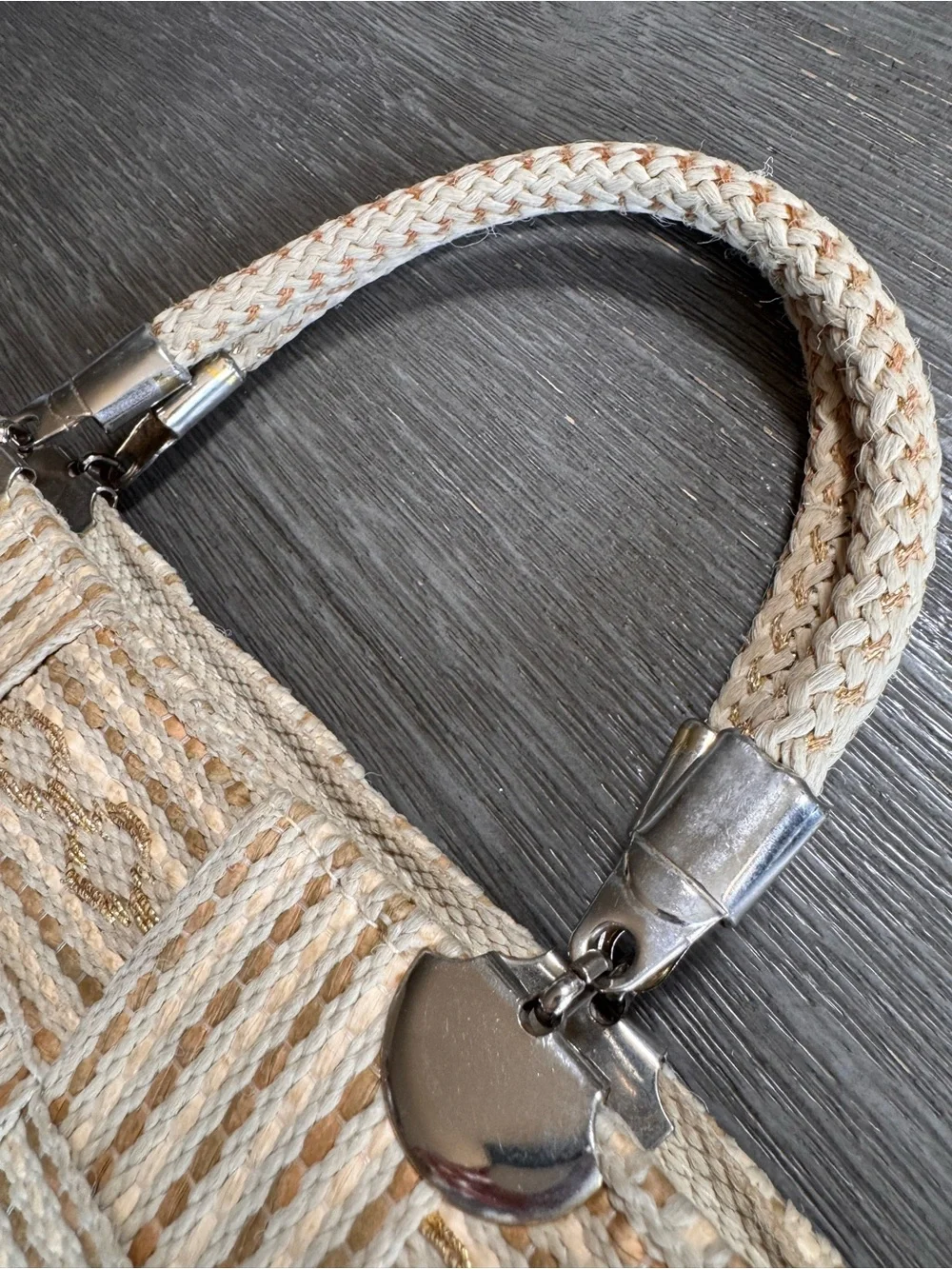 Meucci Italian Woven Shoulder HandBag Purse Tan Gold